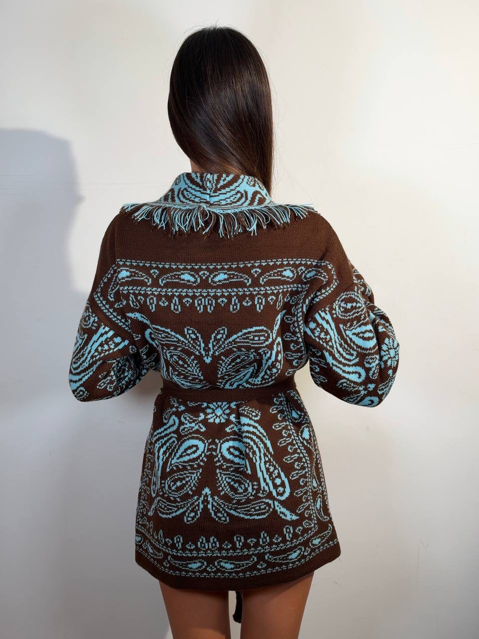 Cardigan Bandana lungo Marrone Tiffany, retro