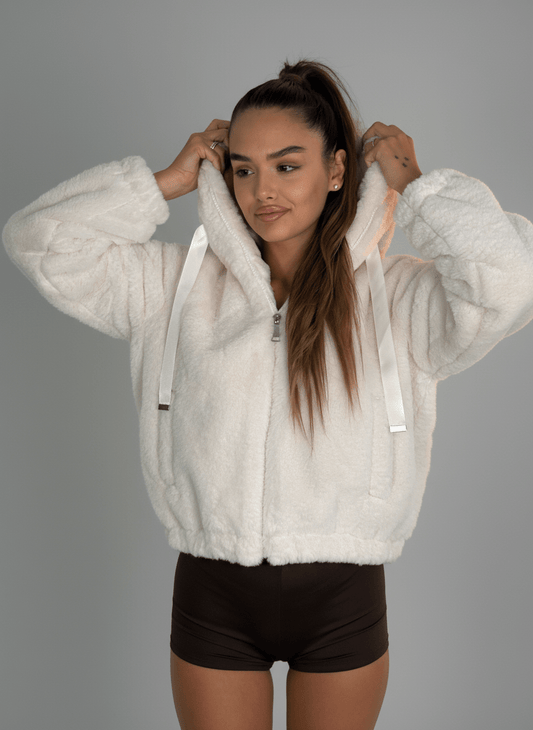 Bomber Eco - Pelliccia Con Cappuccio Bianca - Abbigliamento Jessica