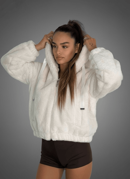 Bomber Eco - Pelliccia Con Cappuccio Bianca - Abbigliamento Jessica