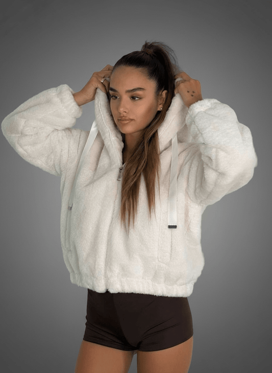 Bomber Eco - Pelliccia Con Cappuccio Bianca - Abbigliamento Jessica