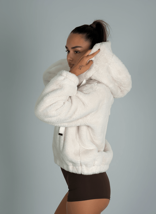 Bomber Eco - Pelliccia Con Cappuccio Bianca - Abbigliamento Jessica