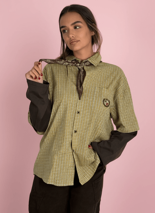 Camicia A Quadretti Con Maniche In Cotone E Bandana Marrone - Abbigliamento Jessica