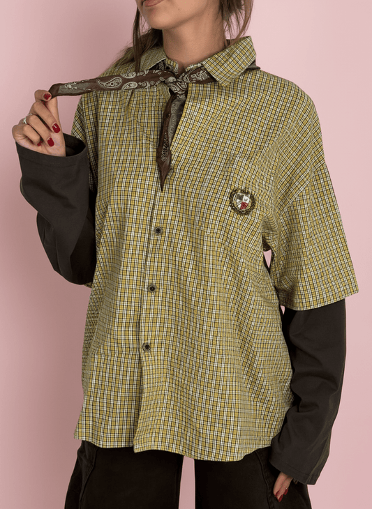 Camicia A Quadretti Con Maniche In Cotone E Bandana Marrone - Abbigliamento Jessica