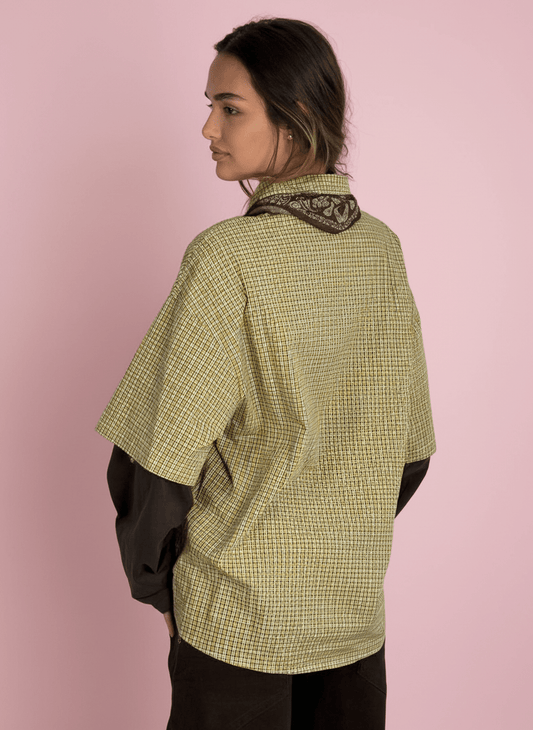 Camicia A Quadretti Con Maniche In Cotone E Bandana Marrone - Abbigliamento Jessica