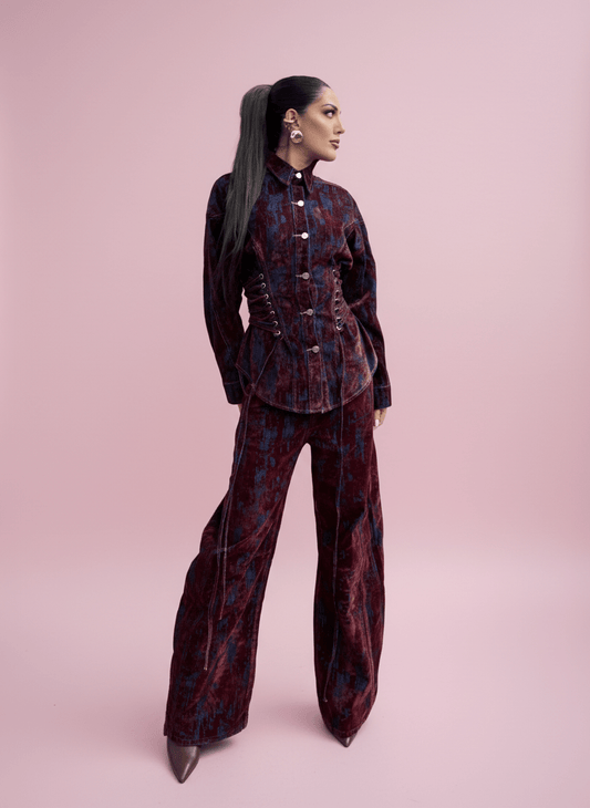 Camicia Corsetto Velvet Effect Bordeux - Abbigliamento Jessica