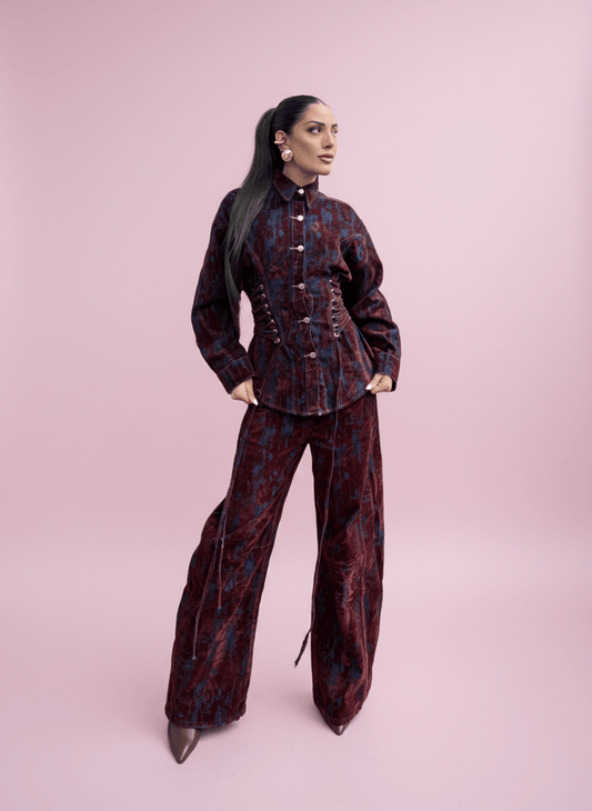 Camicia Corsetto Velvet Effect Bordeux - Abbigliamento Jessica
