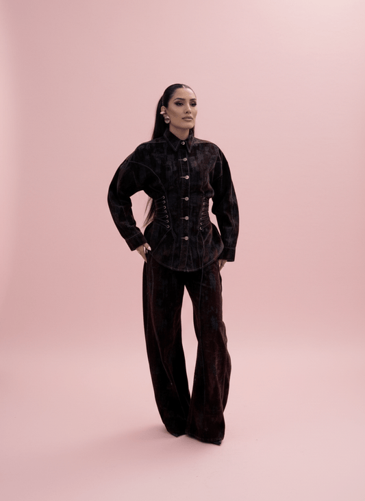 Camicia Corsetto Velvet Effect Marrone - Abbigliamento Jessica