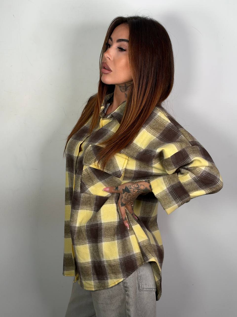 Camicia Maple a quadri giallo e marrone, vista laterale
