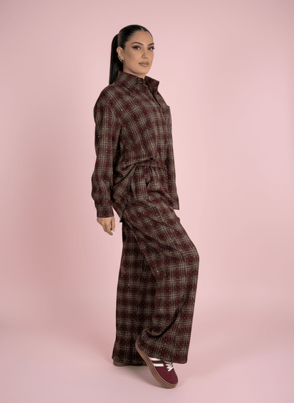 Camicia Over Bordeux A Quadri Con Dettagli Strass - Abbigliamento Jessica