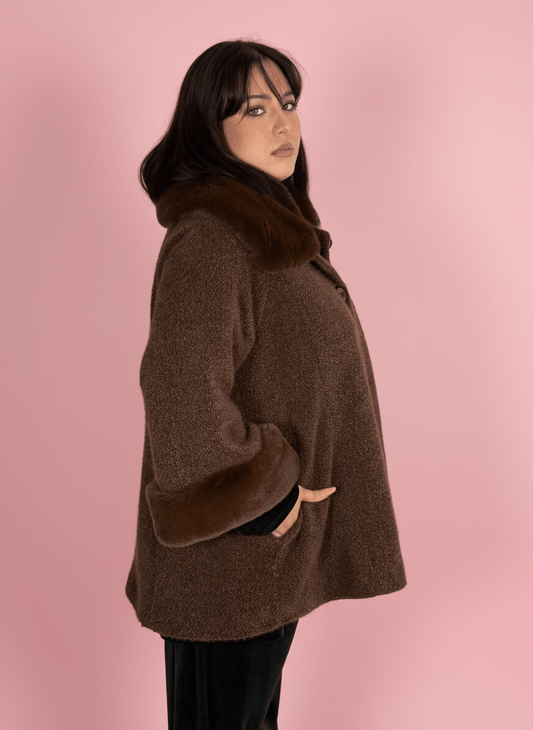 Cappotto Dettagli in Eco - Pelliccia Marrone - Abbigliamento Jessica