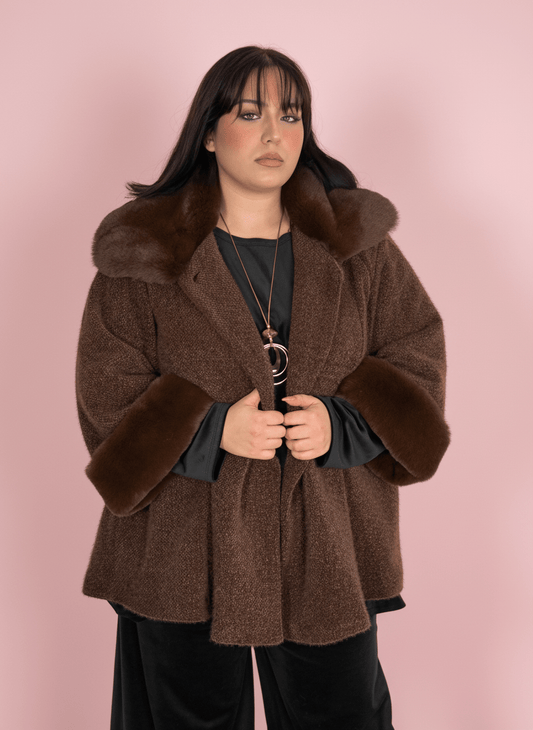 Cappotto Dettagli in Eco - Pelliccia Marrone - Abbigliamento Jessica
