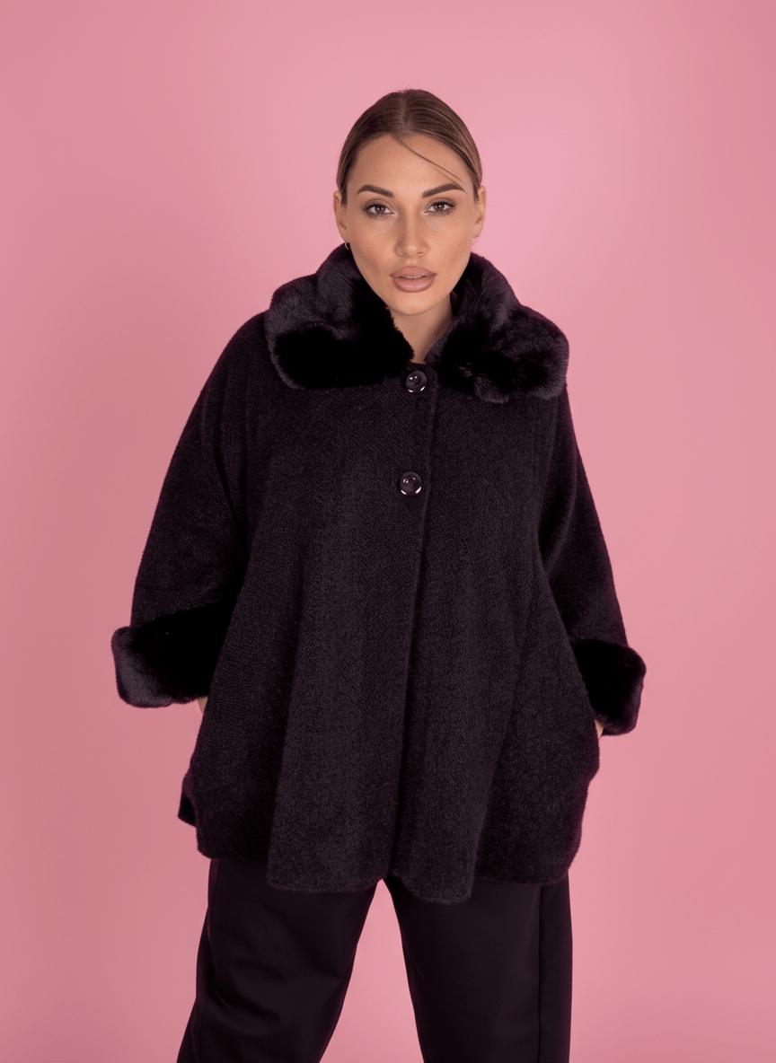 Cappotto Dettagli in Eco - Pelliccia Nero - Abbigliamento Jessica