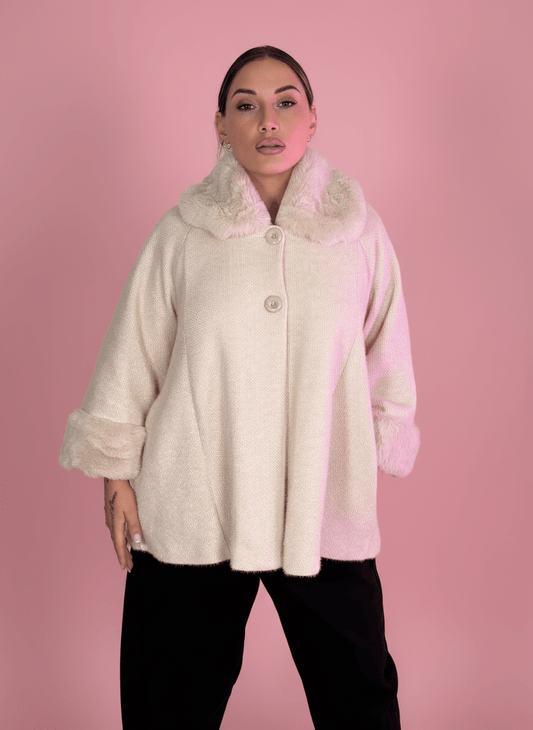 Cappotto Dettagli in Eco - Pelliccia Panna - Abbigliamento Jessica
