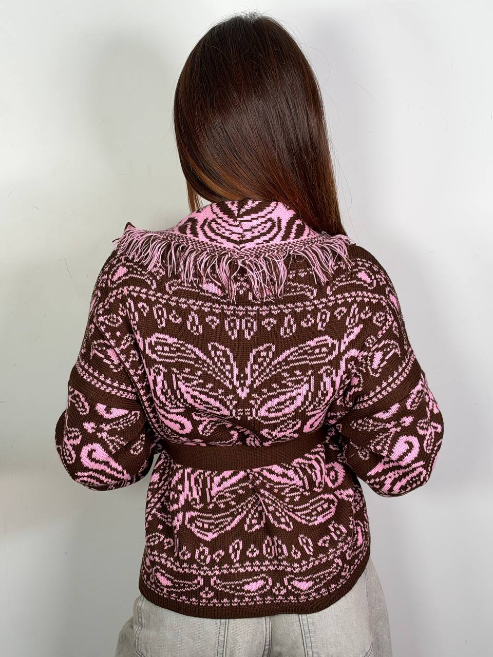 Cardigan Bandana Crop Marrone Rosa, retro