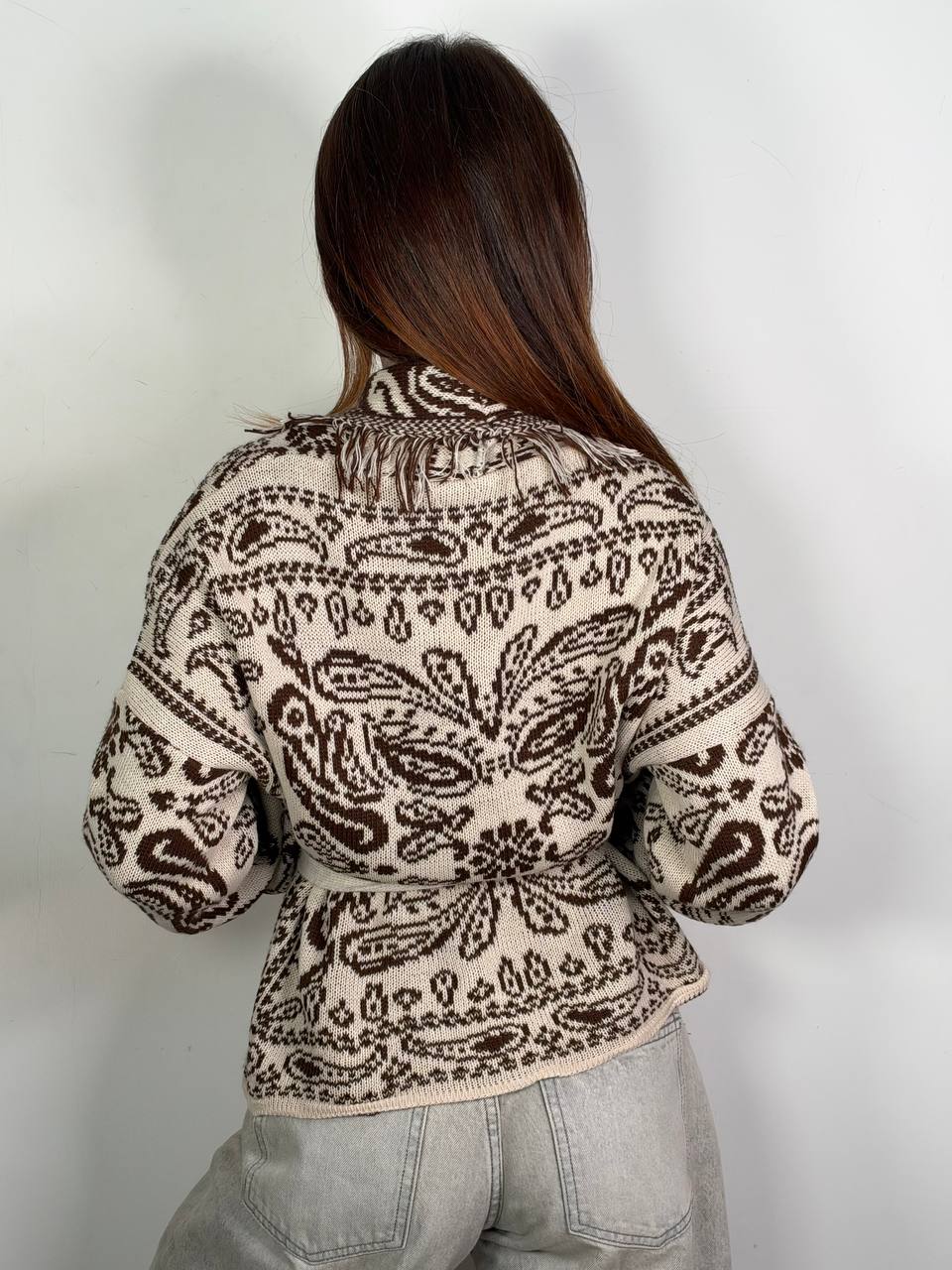 Cardigan Bandana Crop panna marrone, retro