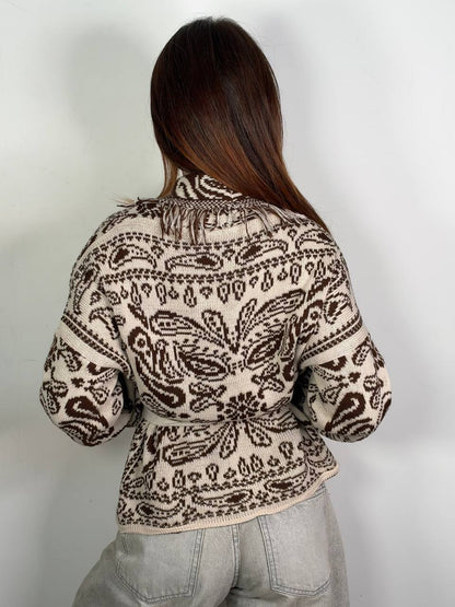 Cardigan Bandana Crop panna marrone, retro