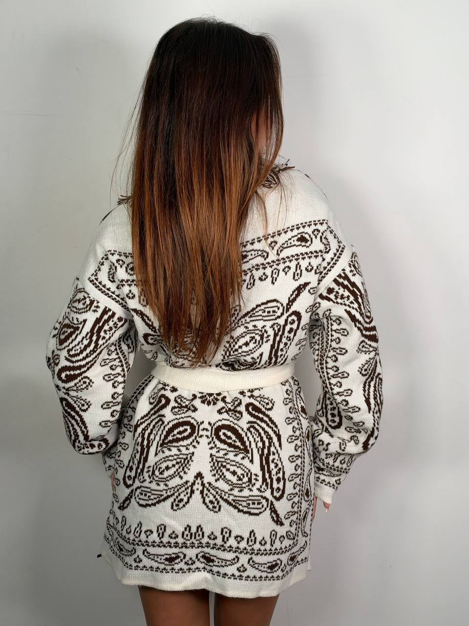 Cardigan Bandana lungo Panna Marrone, retro