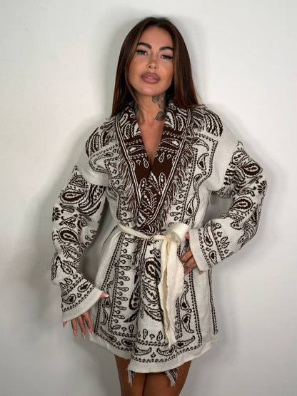 Cardigan Bandana lungo Panna Marrone, fronte alternativo