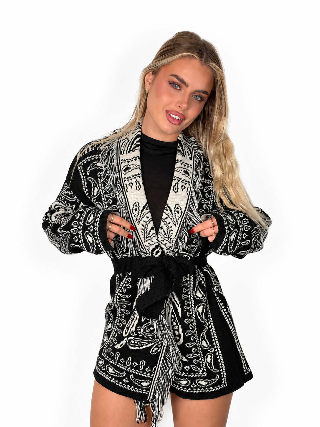 cardigan bandana nero bianco dettaglio