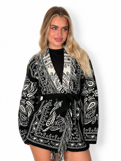 cardigan bandana nero bianco frontale