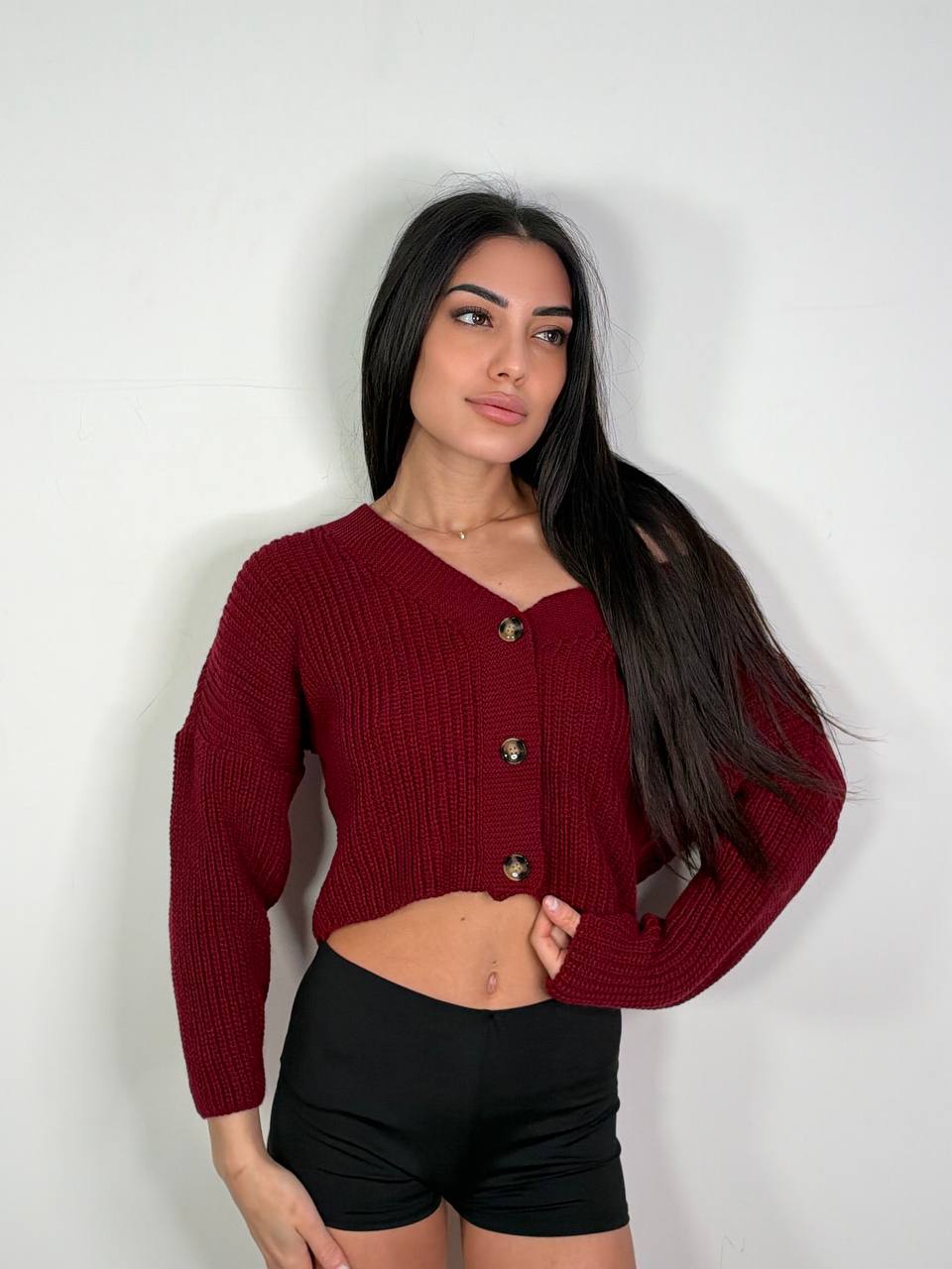 Cardigan Crop Botton Bordeaux, taglia unica