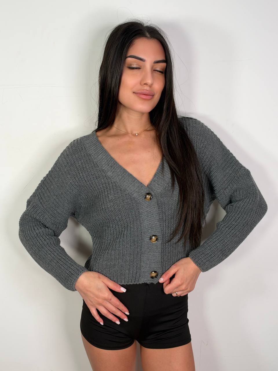 Cardigan Crop Botton Grigio, taglia unica