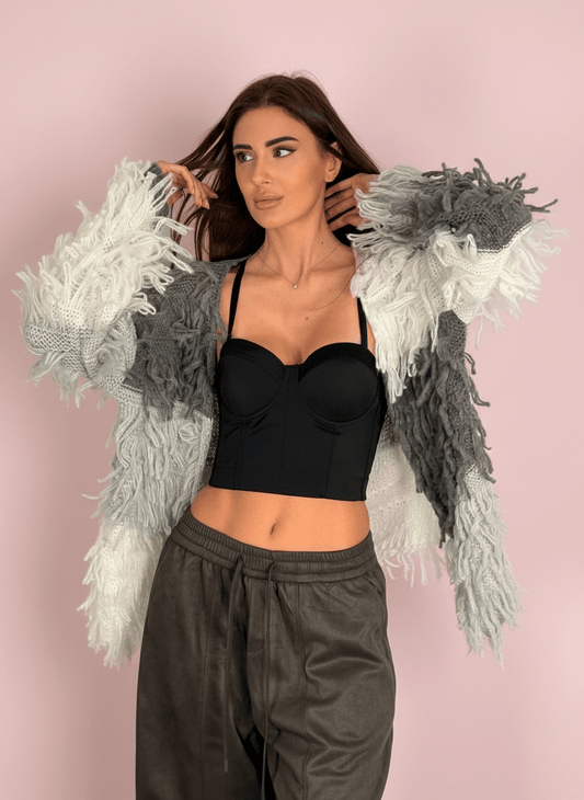 Cardigan Shaggy Grigio - Abbigliamento Jessica