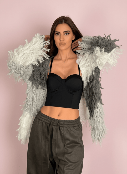 Cardigan Shaggy Grigio - Abbigliamento Jessica