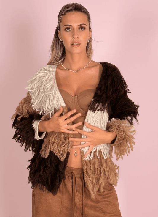 Cardigan Shaggy Marrone - Abbigliamento Jessica