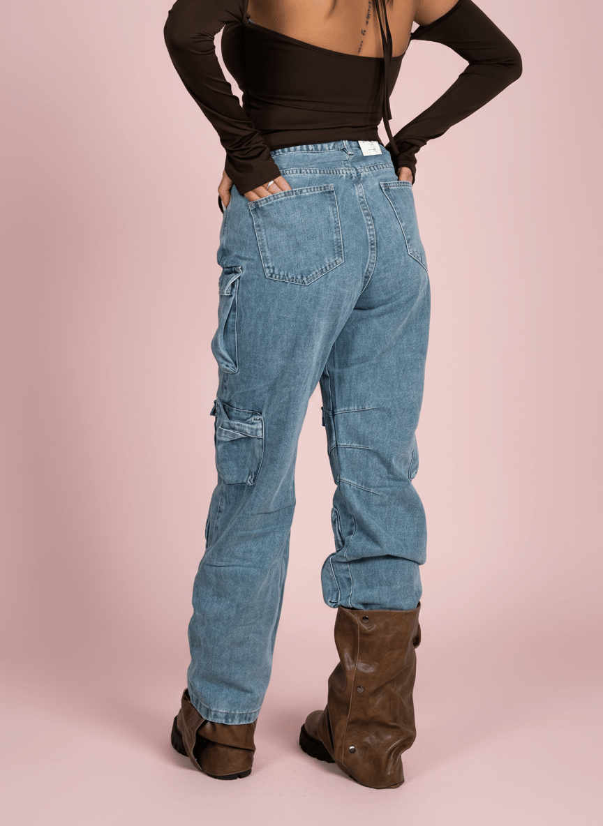 Cargo Jeans Multi - Tasche Denim Chiaro - Abbigliamento Jessica