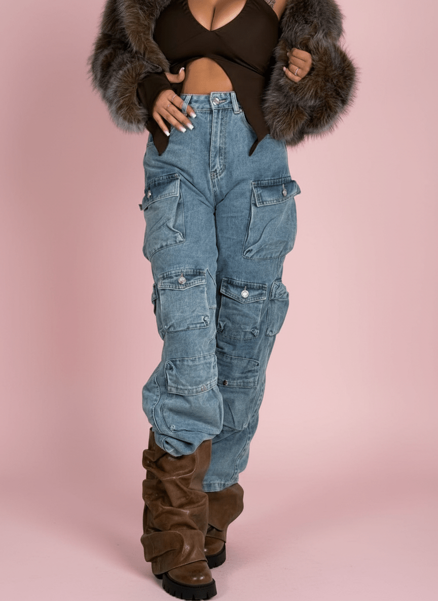 Cargo Jeans Multi - Tasche Denim Chiaro - Abbigliamento Jessica