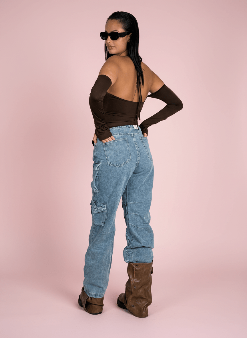 Cargo Jeans Multi - Tasche Denim Chiaro - Abbigliamento Jessica