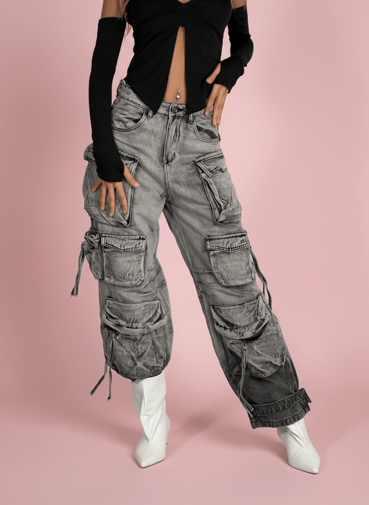 Cargo Jeans Multi - Tasche Grigio - Abbigliamento Jessica