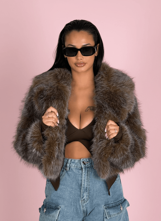 Cloudy eco - Fur Marrone Sfumature Celesti - Abbigliamento Jessica