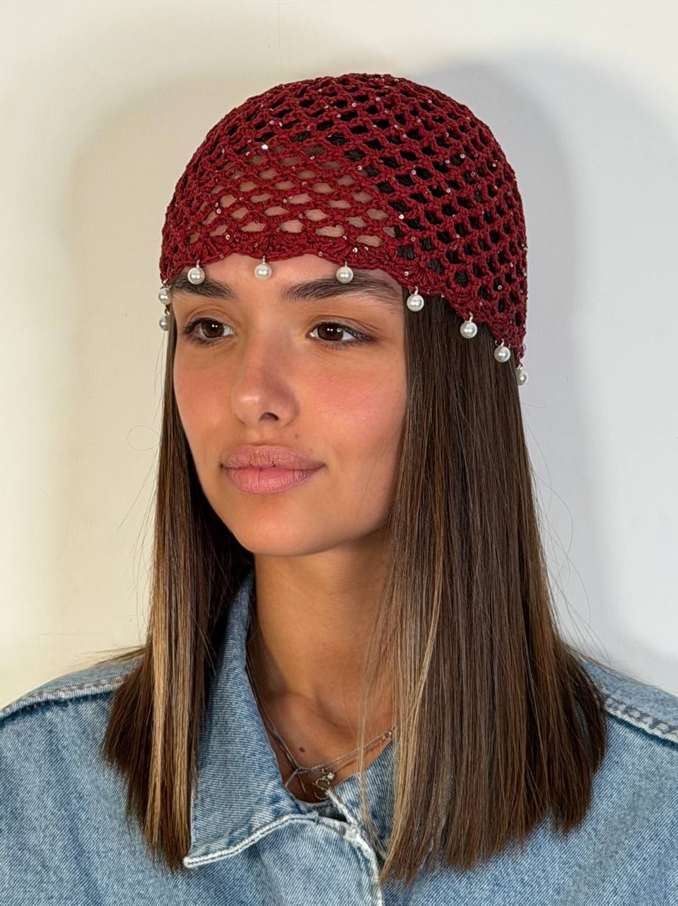 Cuffia Crochet Perle - Abbigliamento Jessica