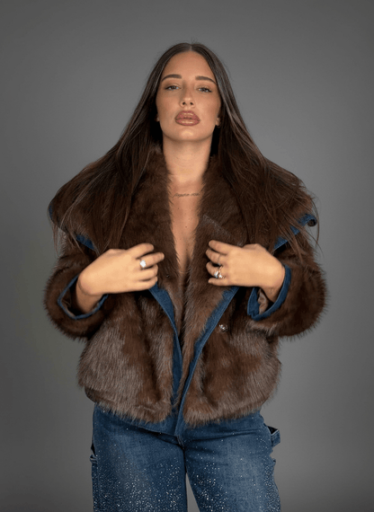 Eco - Fur Denim Luxe Brown - Abbigliamento Jessica