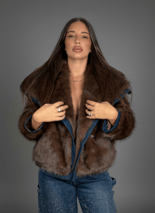 Eco - Fur Denim Luxe Brown - Abbigliamento Jessica