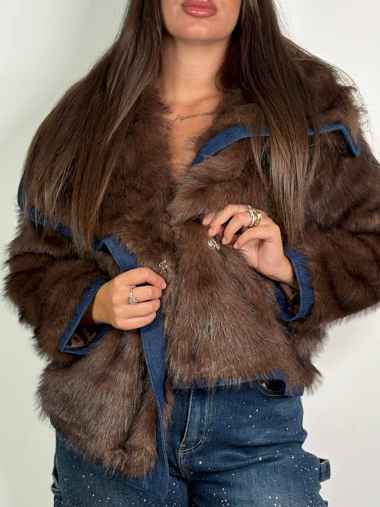 Eco - Fur Denim Luxe Brown - Abbigliamento Jessica