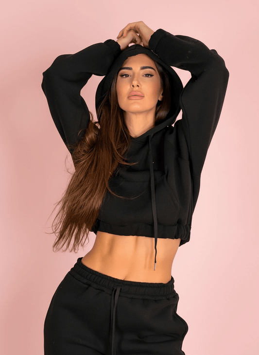 Felpa Street Crop Nero - Abbigliamento Jessica