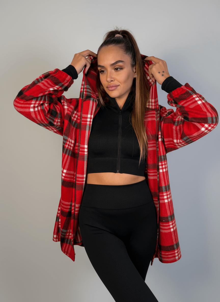 Giacca Chalet A Quadri Con Cappuccio - Abbigliamento Jessica