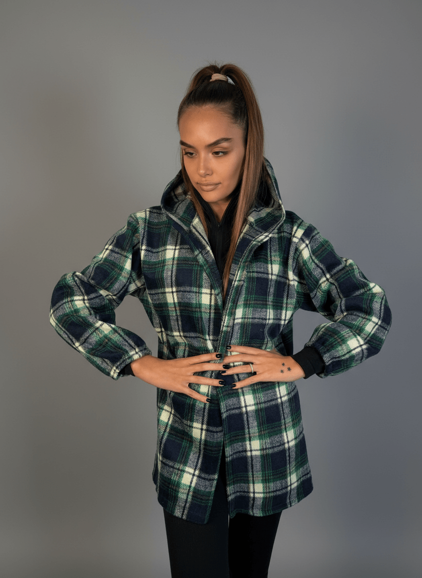 Giacca Chalet A Quadri Con Cappuccio - Abbigliamento Jessica