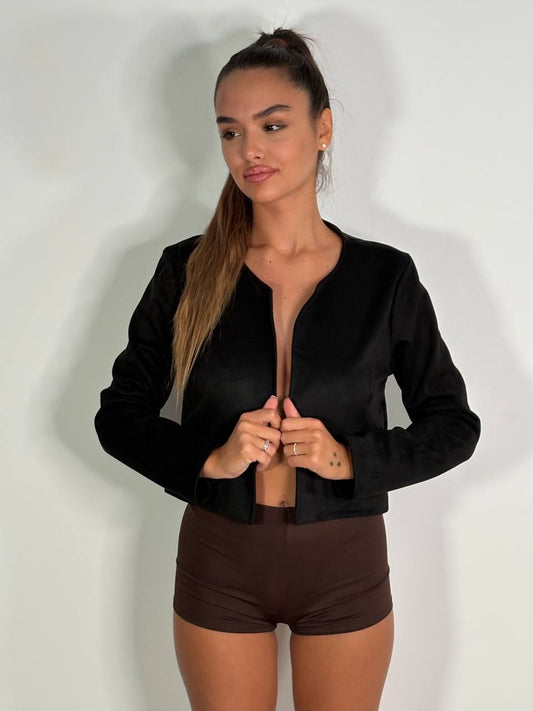 Giacca Scamosciata Cropped Nero - Abbigliamento Jessica