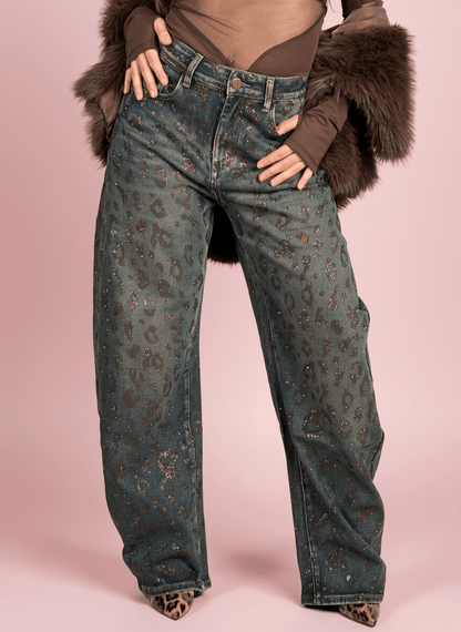 Jeans Balloon Animalier Con Glitter - Abbigliamento Jessica