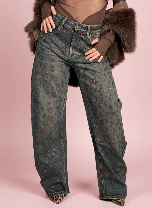 Jeans Balloon Animalier Con Glitter - Abbigliamento Jessica