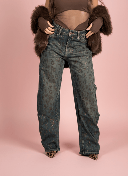 Jeans Balloon Animalier Con Glitter - Abbigliamento Jessica