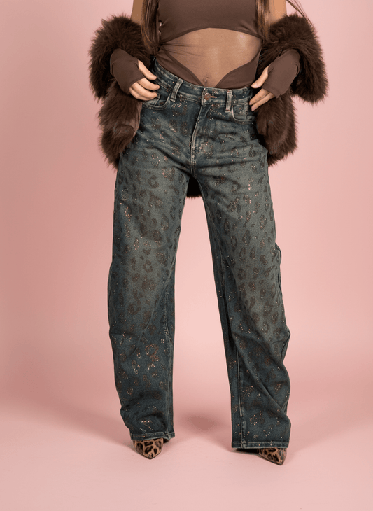 Jeans Balloon Animalier Con Glitter - Abbigliamento Jessica