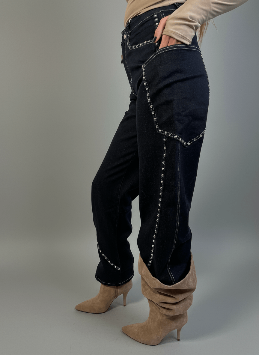 Jeans Balloon Con Borchie - Abbigliamento Jessica