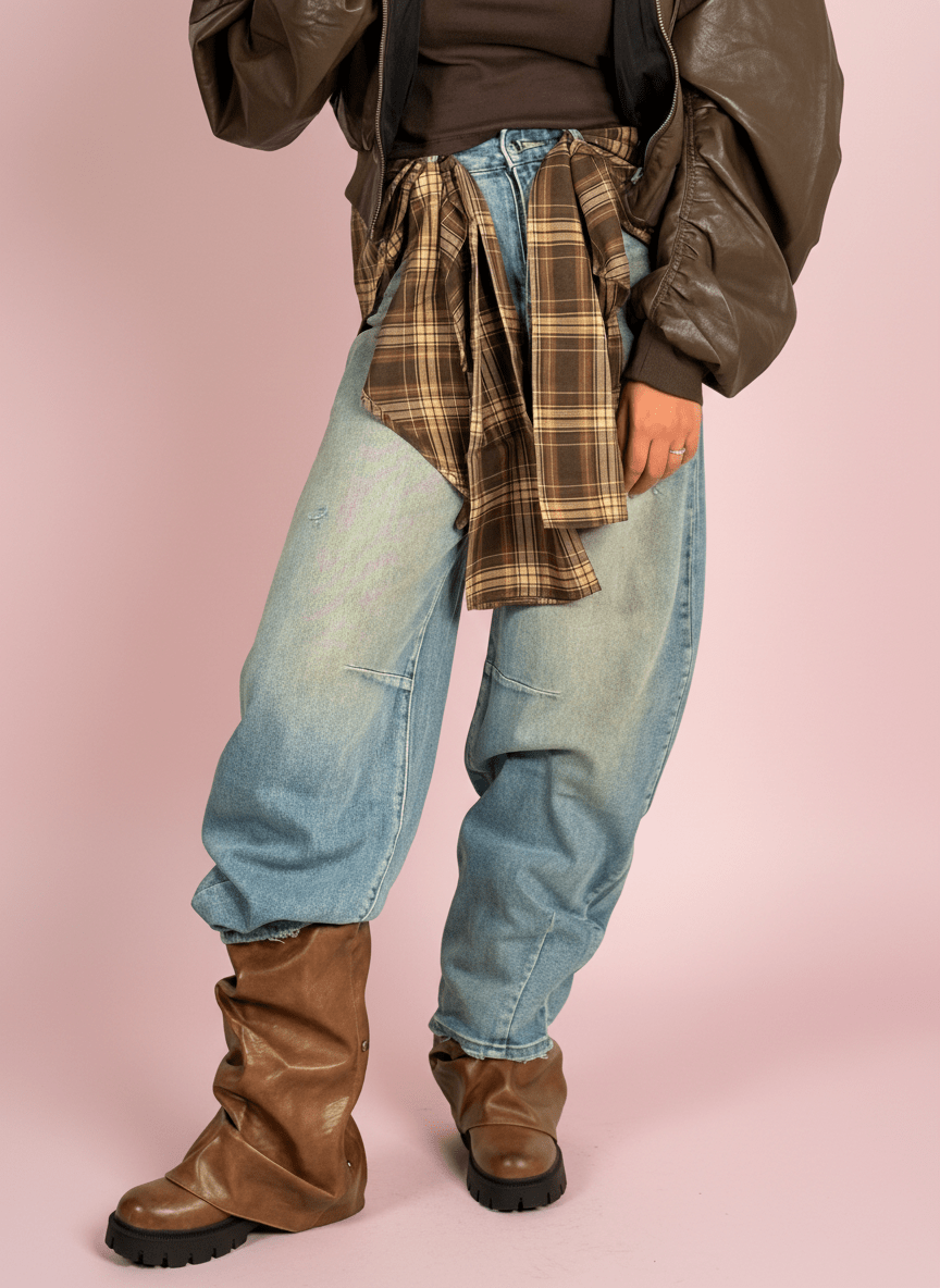 Jeans Balloon Vintage Con Camicia Effetto Cinta - Abbigliamento Jessica