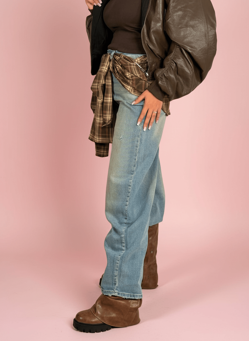 Jeans Balloon Vintage Con Camicia Effetto Cinta - Abbigliamento Jessica