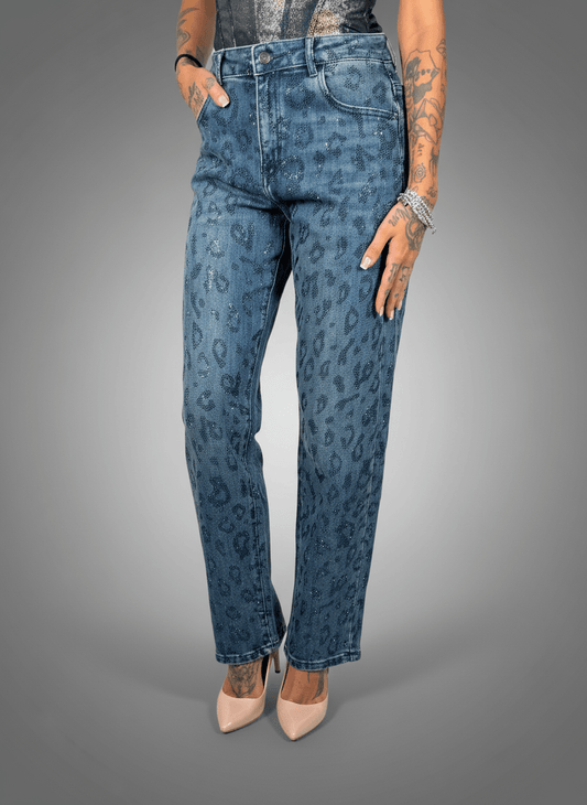 Jeans Effetto Leopardato Glitter Chiaro - Abbigliamento Jessica